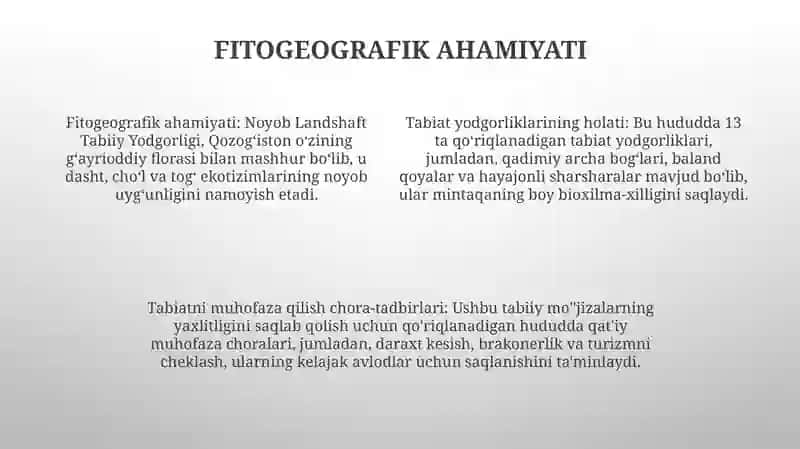 Noyob Landshaft Tabiiy Yodgorliklarni Holati Va Ularni Muhofaza Qilish 3