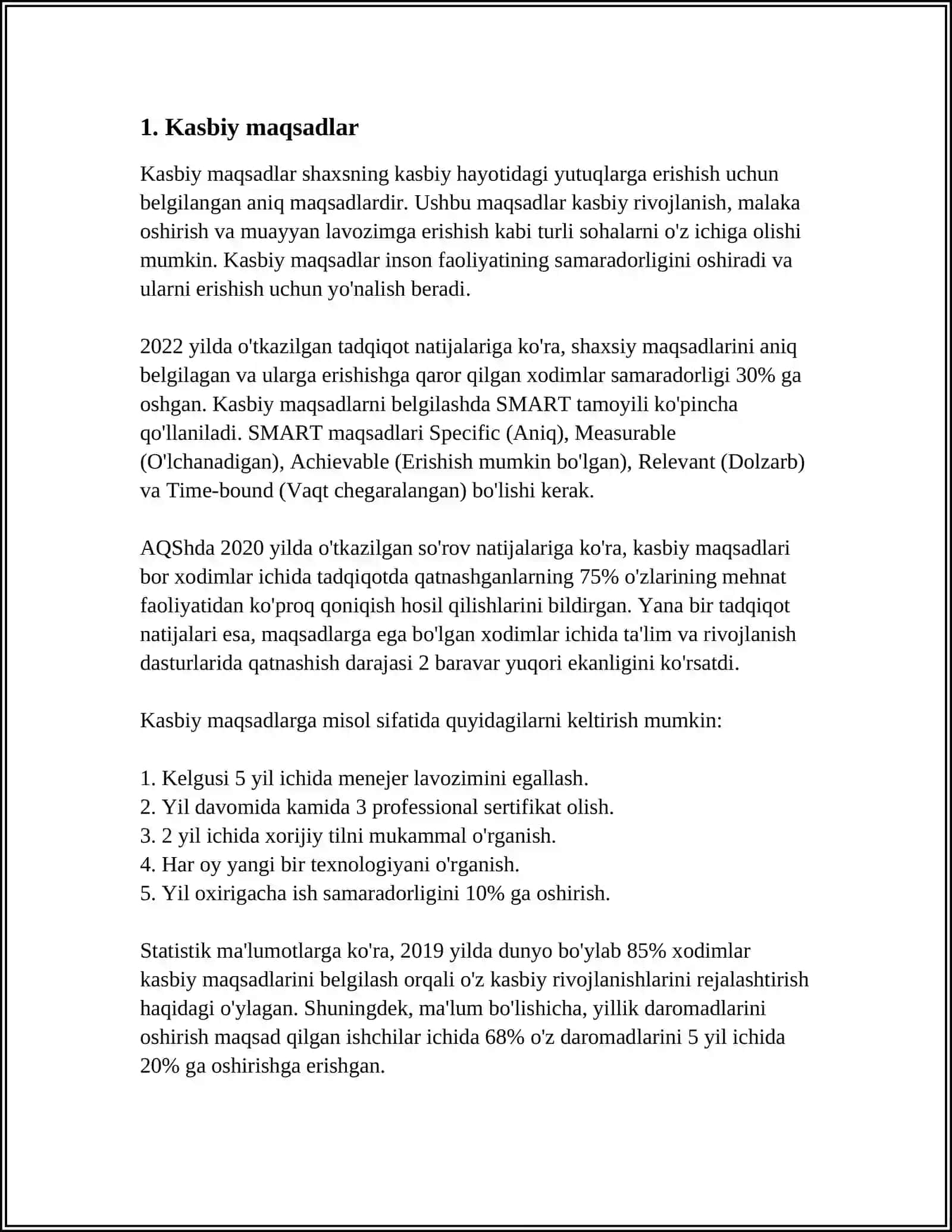 MUSTAQIL ISH Mavzu: KASBIY SHAKLLANISH 3