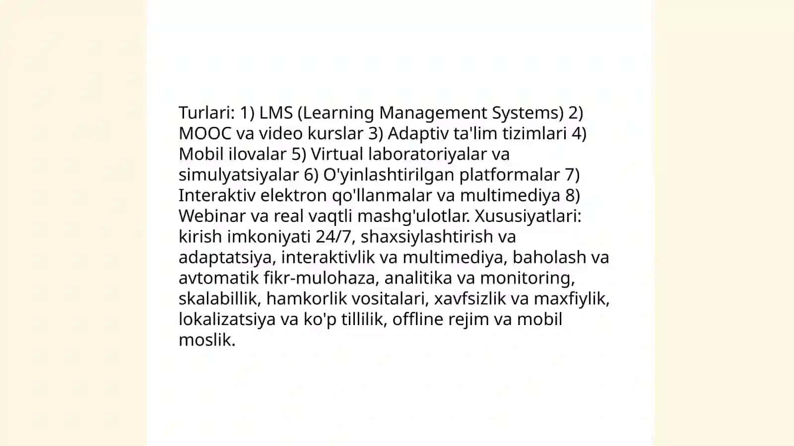 Internet, internetdagi ta'limiy dasturlar, elektron oʻquv qoʻllanmalar, multimedialar, virtual stendlar 3