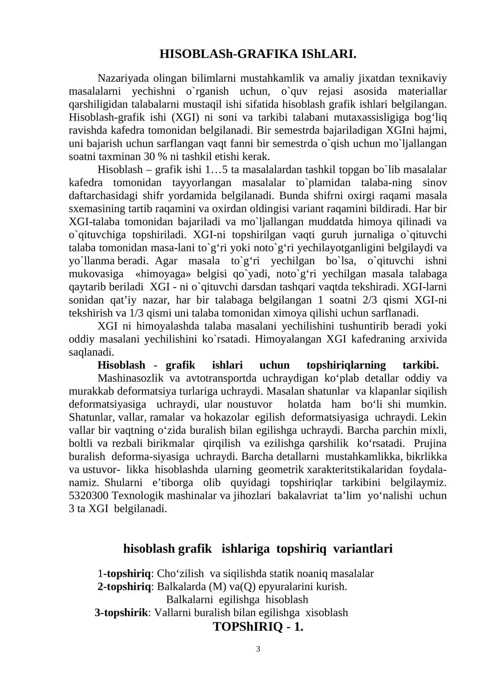 Metodik ko‘rsatma «Mexanika asoslari va yerusti transport tizimlari» 3