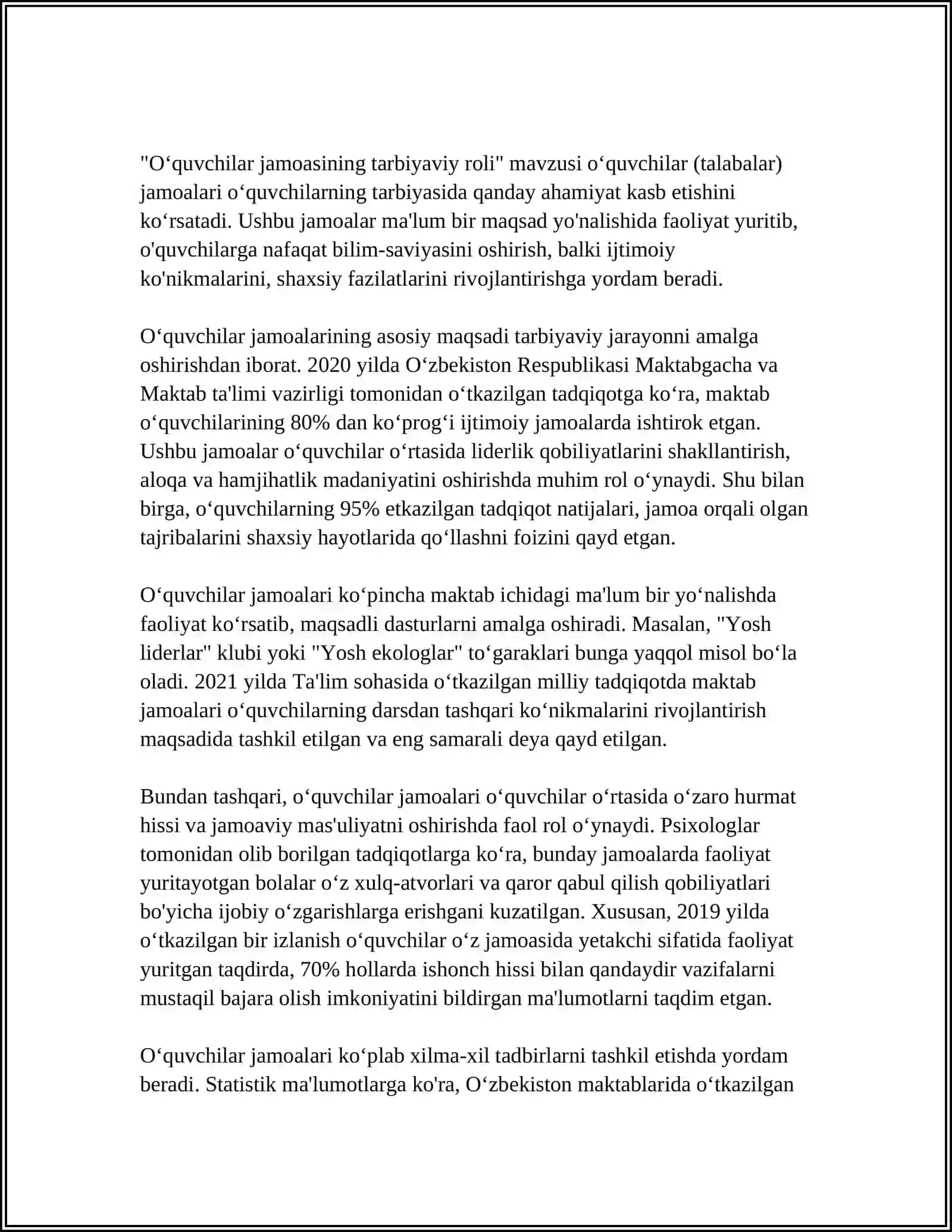 OʻQUVCHILAR JAMOASI-YAXLIT PEDAGOGIK JARAYONNING ASOSIY SHAKLI 3