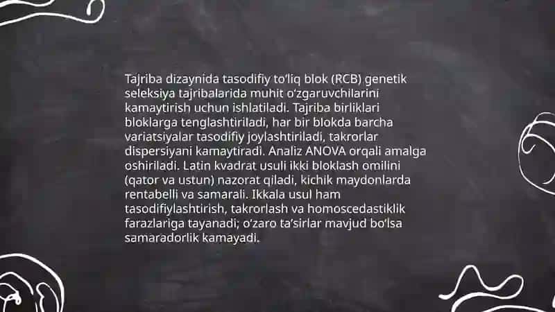 Genetik selleksion tadqiqotlarda tajriba o'tkazish usullari, chatishtirish xillari va usullarini amalga oshirish 3