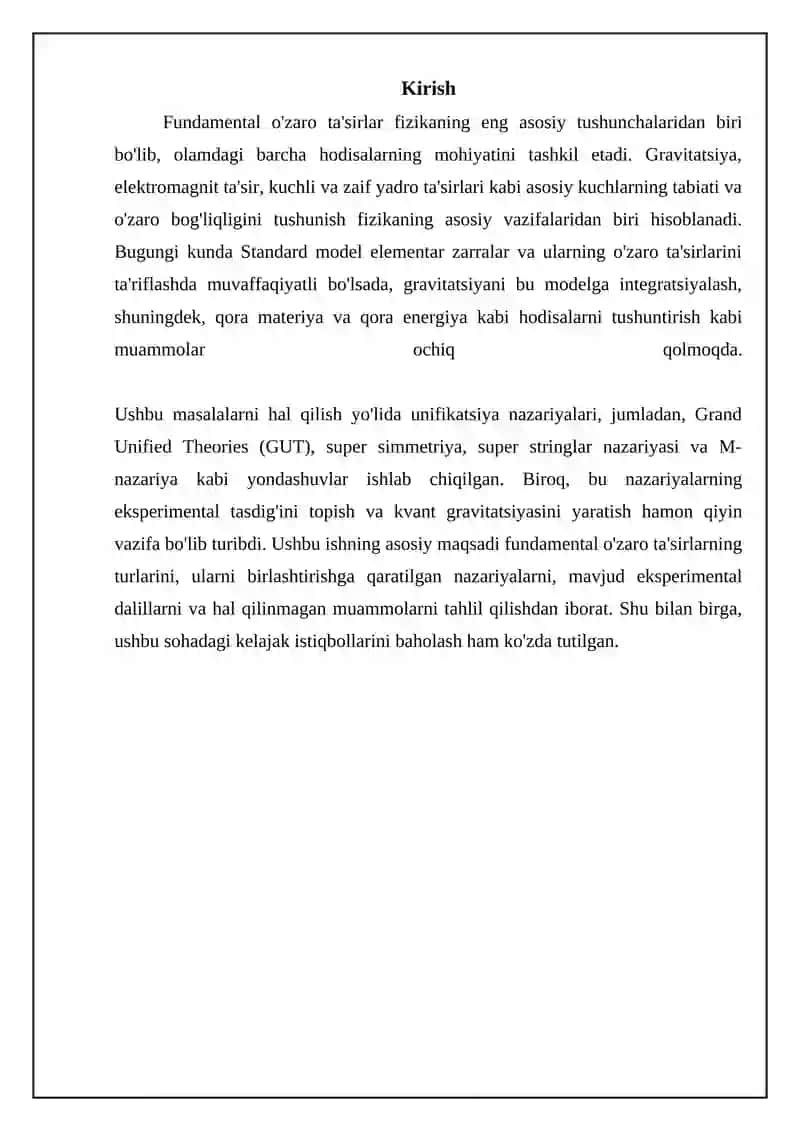 Fundamental ozaro tasirlar turlari.yagona maydon nazaryasi 3