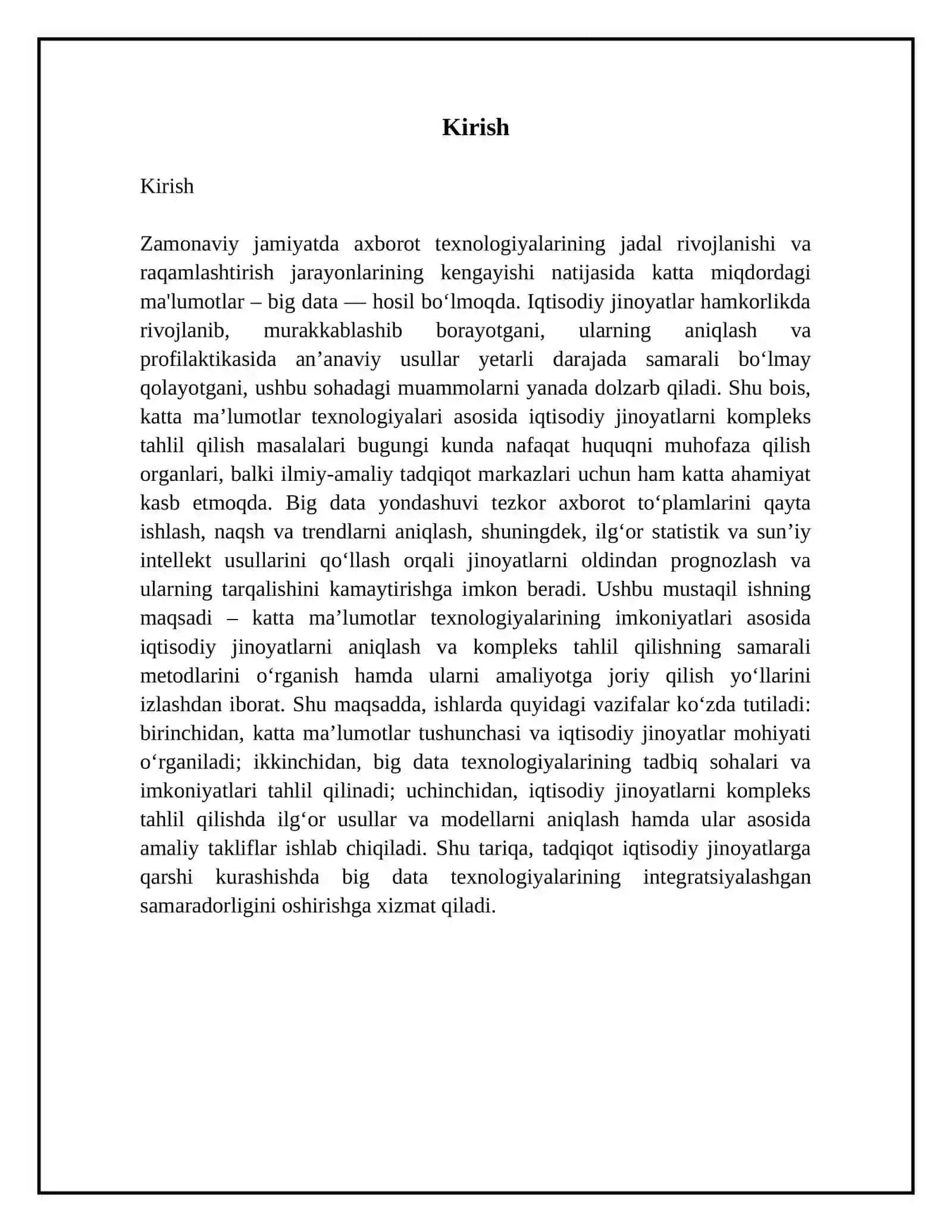 Katta malumotlar Big data asosida iqtisodiy jinoyatlarni kompleks tahlil qilish masalalari 3