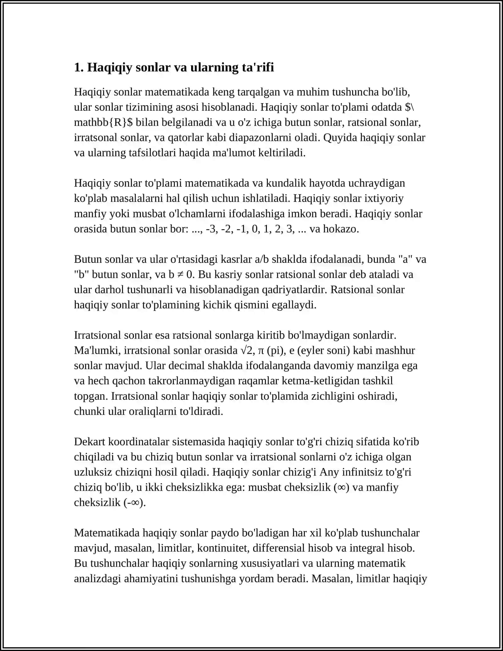 HAQIQIY SONLAR TO'PLAMI VA ULARNING XOSSALARI.HAQIQIY SONLAR USTUDA AMALLAR 3