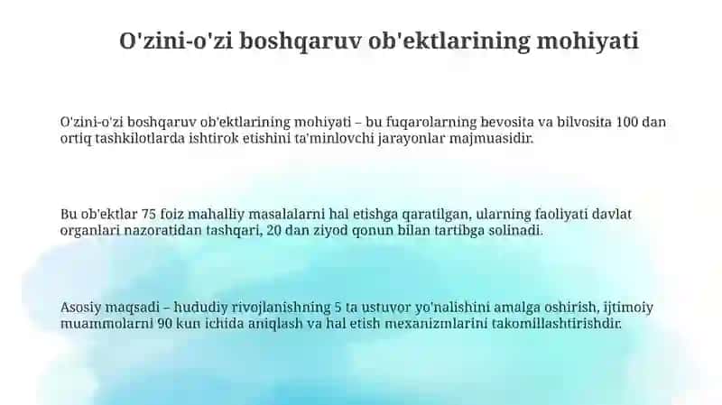 O‘zini o‘zi boshqarishning obektlari, formalari, turlari va mexanizmlari 3