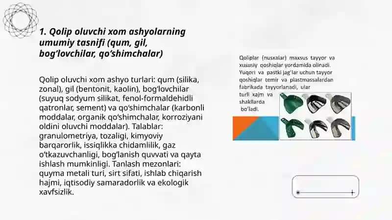 Qolip oluvchi xom ashyolar tasnifi 3