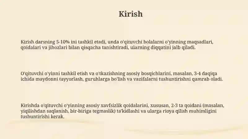 O'qtuvchining harakatli o'yinlarning tashkilotchisi varahbari sifatida giasosiy vazifalar 3