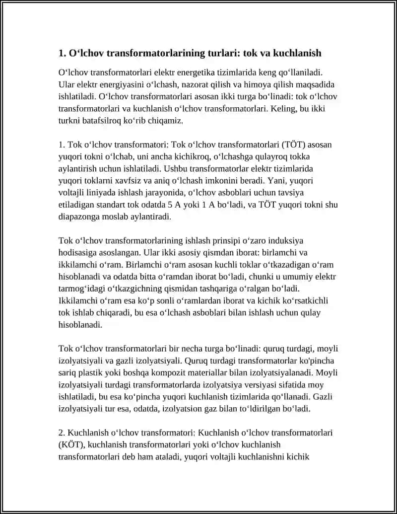OʻLCHOV TRANSFORMATORLARI 3