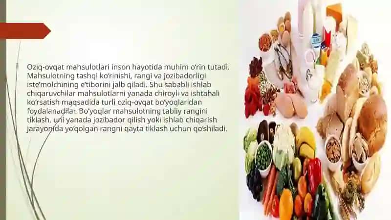 Ruxsat etilgan kunlik qiymatlar oziq-ovqat bo‘yoqlarining kvitansiyalari 3