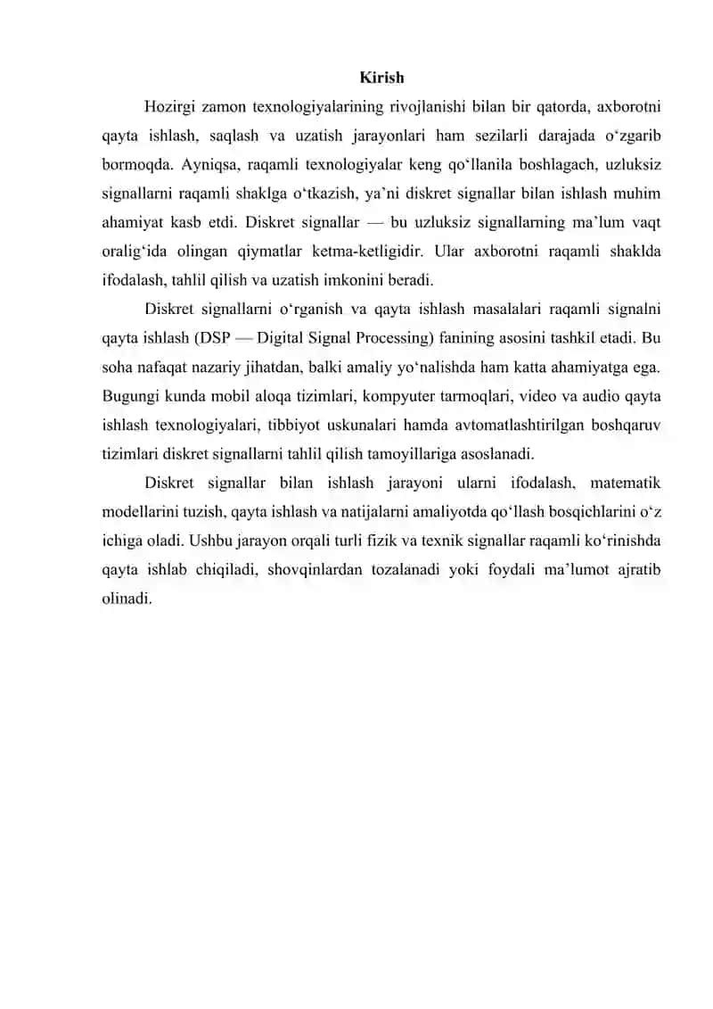 Diskret signallarni ifodalash va ularning namunalari 3