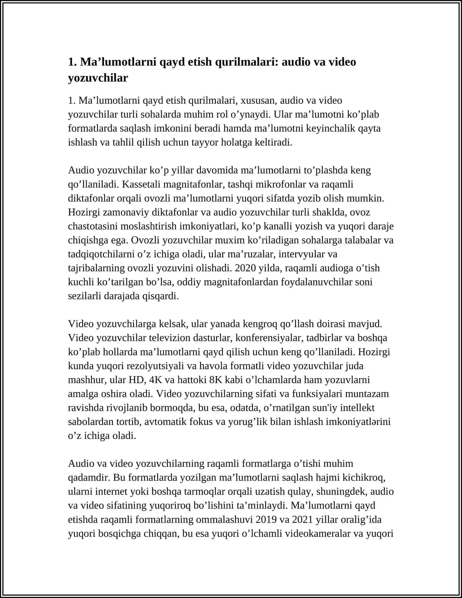 MA’LUMOTLARNI QAYD ETISH, TO’PLASH VA TAYYORLASH TEXNIK VOSITALARI 3
