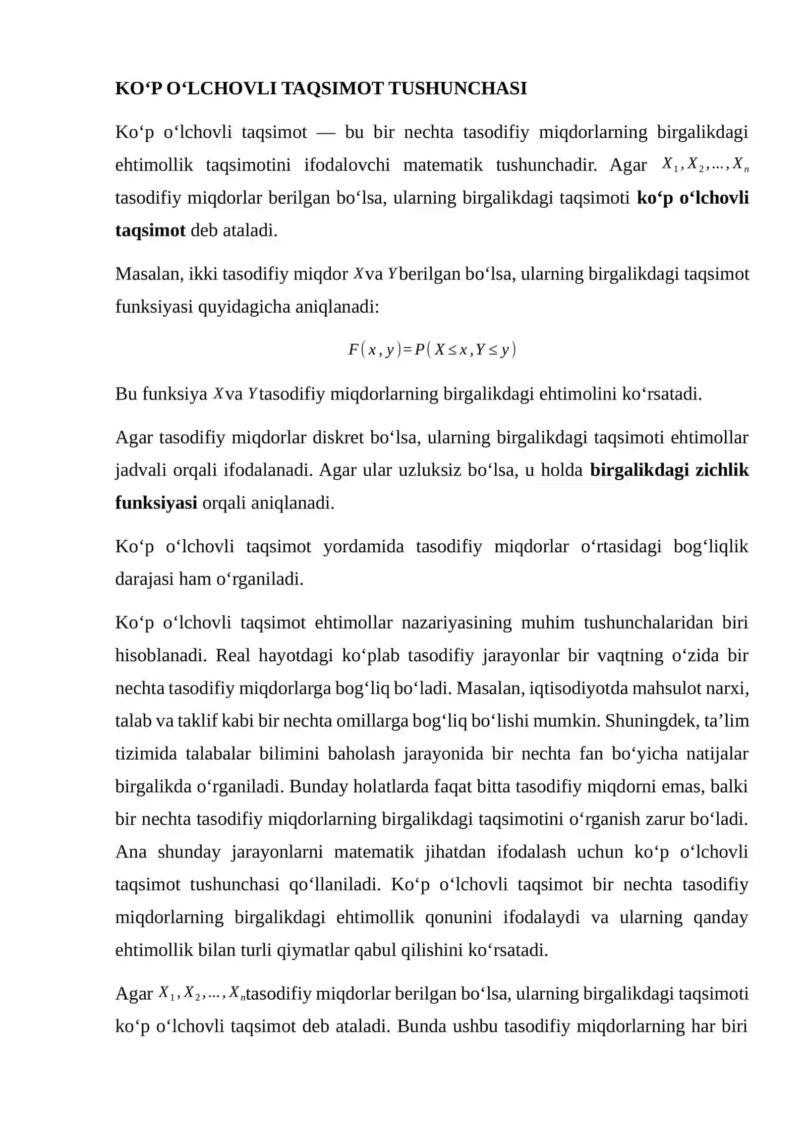 KO‘P O‘LCHOVLI TAQSIMOT. SHARTLI TAQSIMOTLAR 3