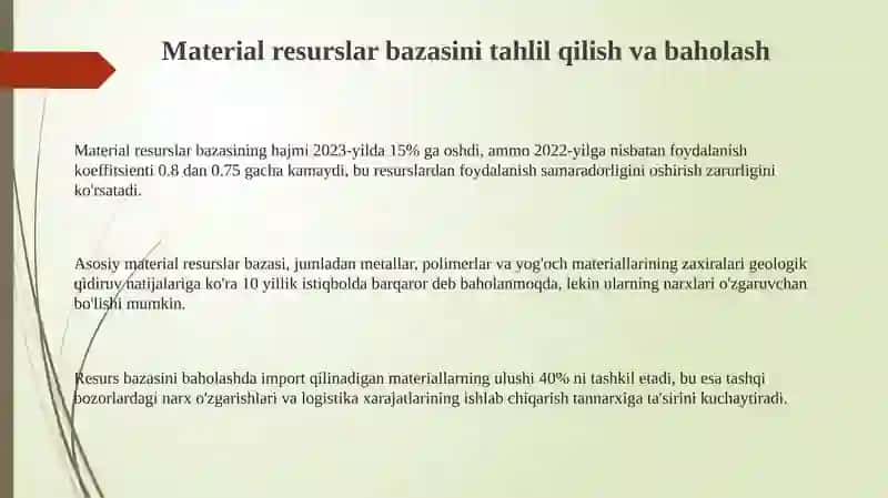 Material resurslar bilan taʼminlanganlik va ulardan foydalanish samaradorligi 3