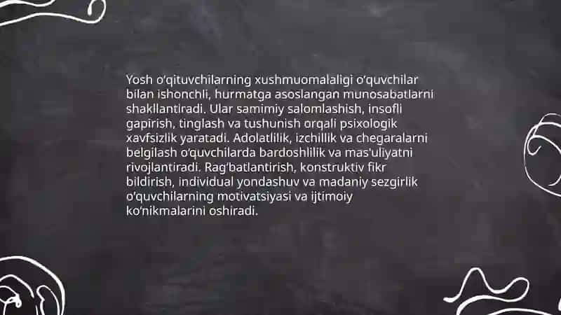 Yosh oʻqituvchilarning xushmuomalaligi, nazokati, dilkashligi va pedagogik takti 3