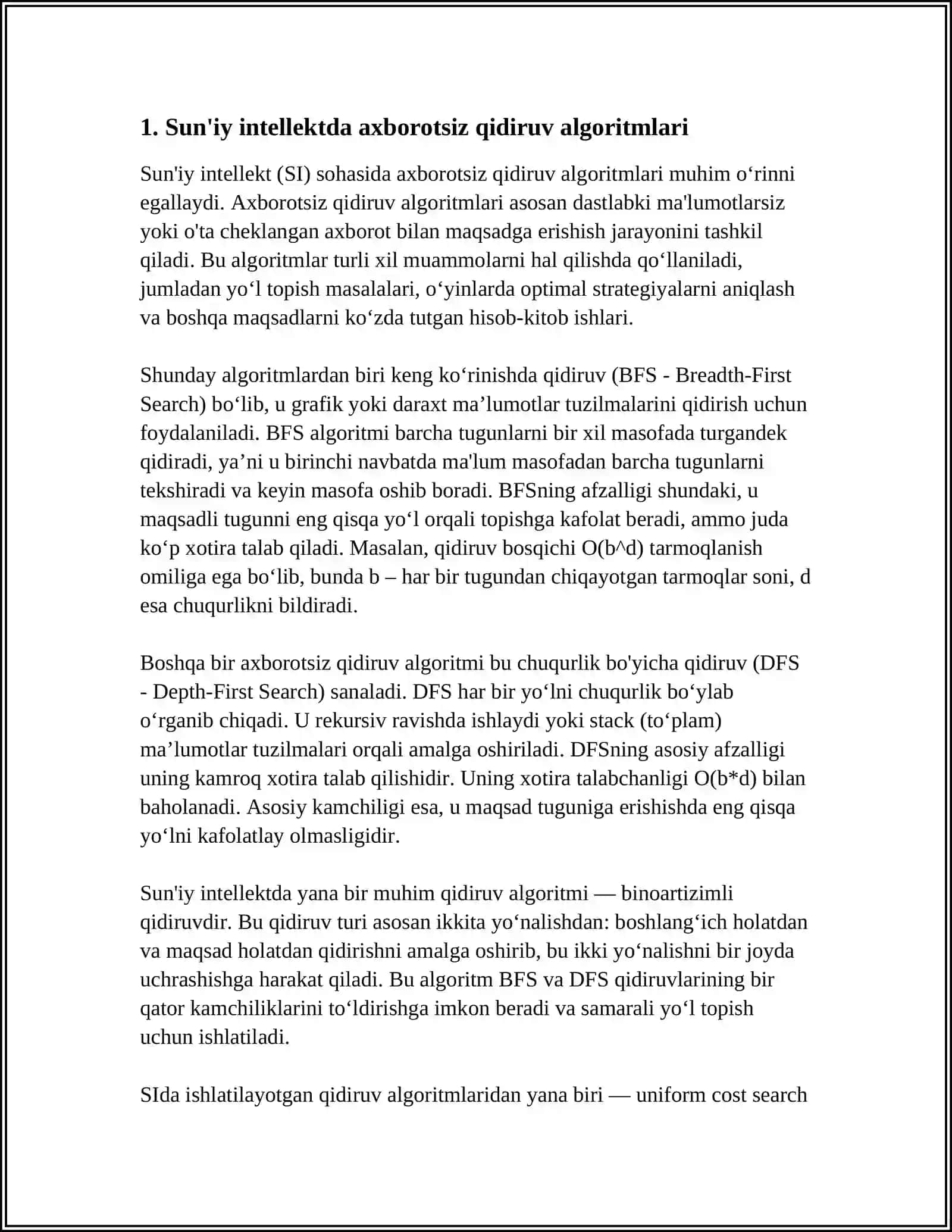 SUN’IY INTELLEKTDA AXBOROTSIZ VA AXBORATLI QIDIRUV ALGORITMLARINI ISHLAB CHIQISH 3