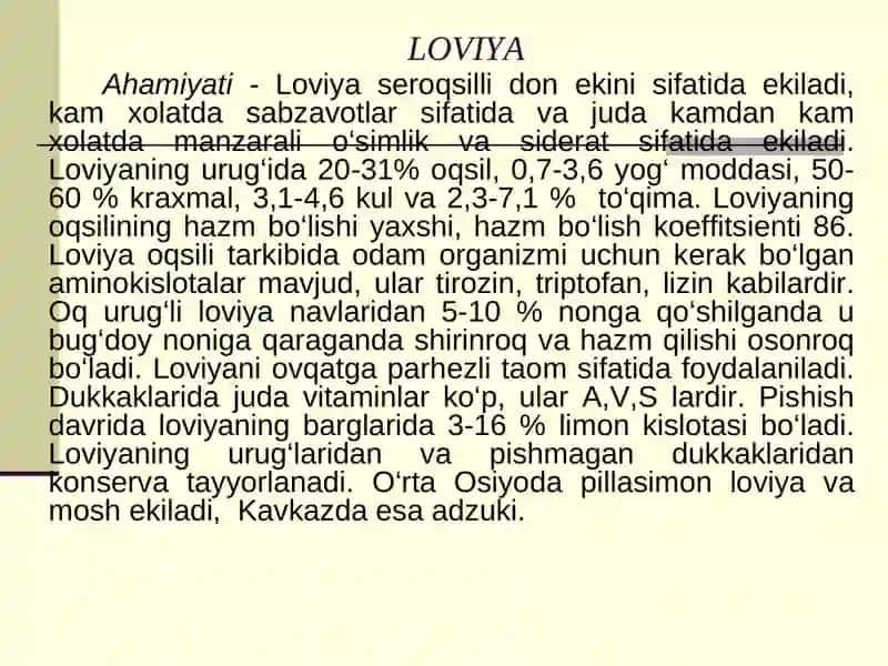 Loviya (mosh)biologiyasi vayetishtirish texnologiyasi 3