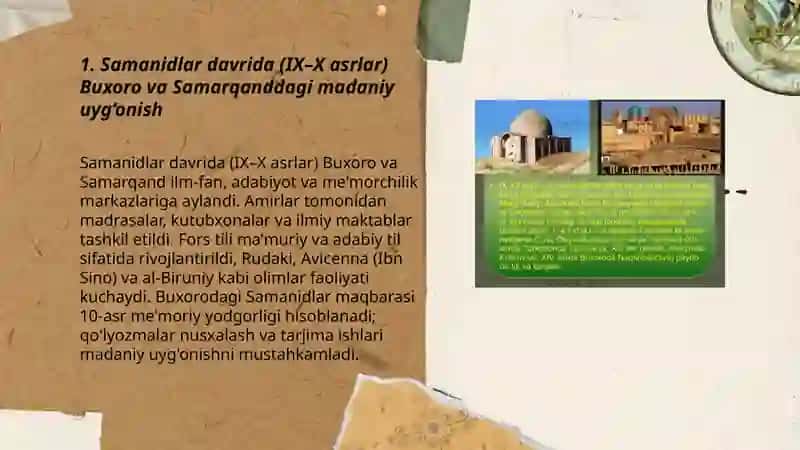 lX - Xll asrlarda mamlakatimiz hududlarida ro‘y bergan madaniy uyg‘onish (Renessans) - Buyuk allomalarning jahon sivilizatsiyasiga qo‘shgan hissasi 3