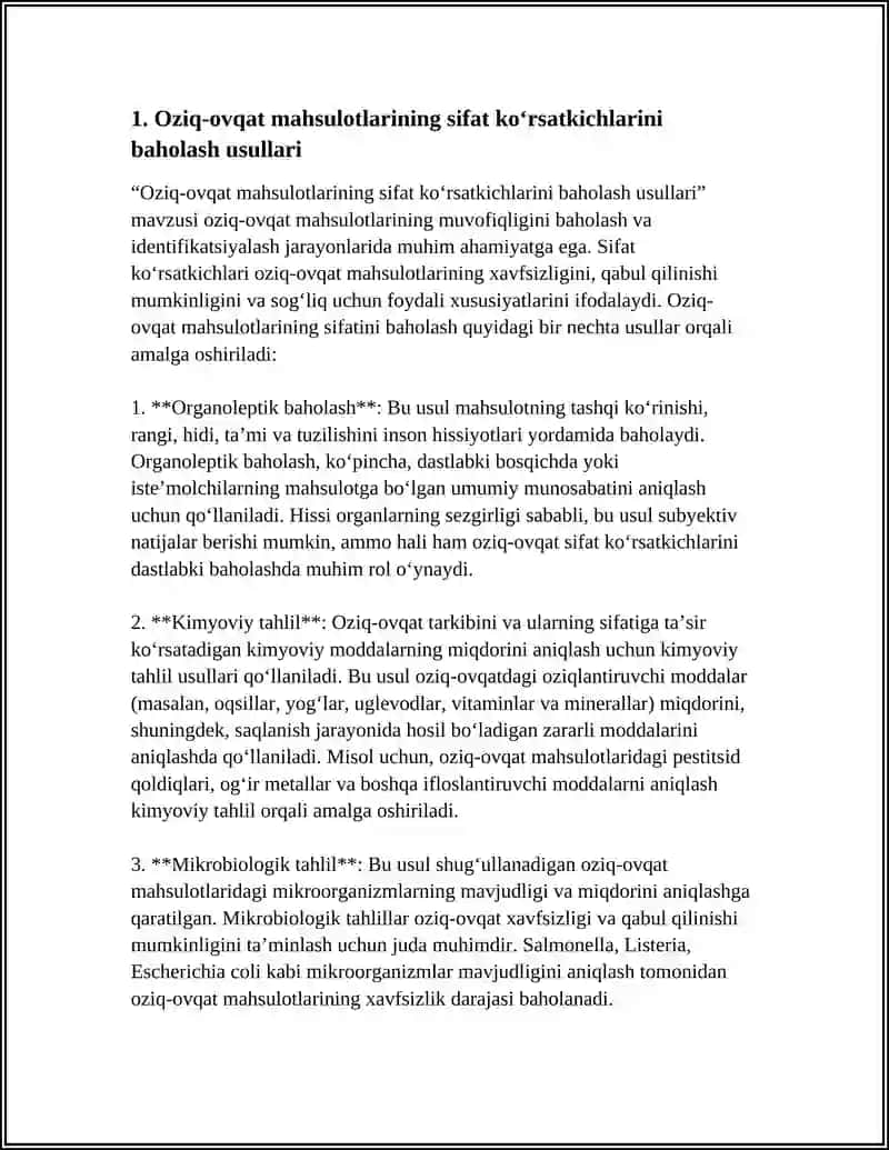 Oziq-ovqat mahsulotlarining sifat ko‘rsatkichlarini baholash usullari 3