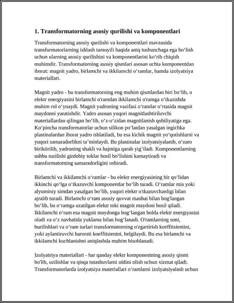 TRANSFARMATORLA VA ULARNING ISHLASH TAMOYILI 3
