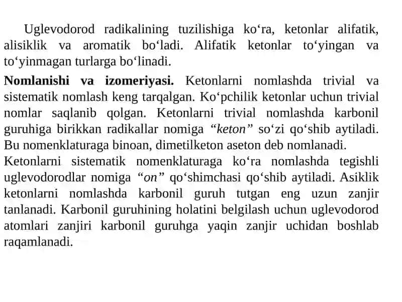 Kislorodsaqlovchi organik birikmalar tasnifi, tuzilishi, xossalari 3