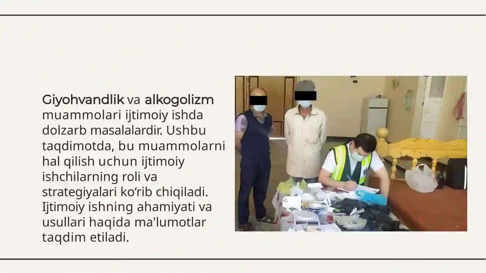 Slayd: Chet eldagiy va alkogol go'moniy bo'lgan shaxslar bilan ijtimoiy ish 3