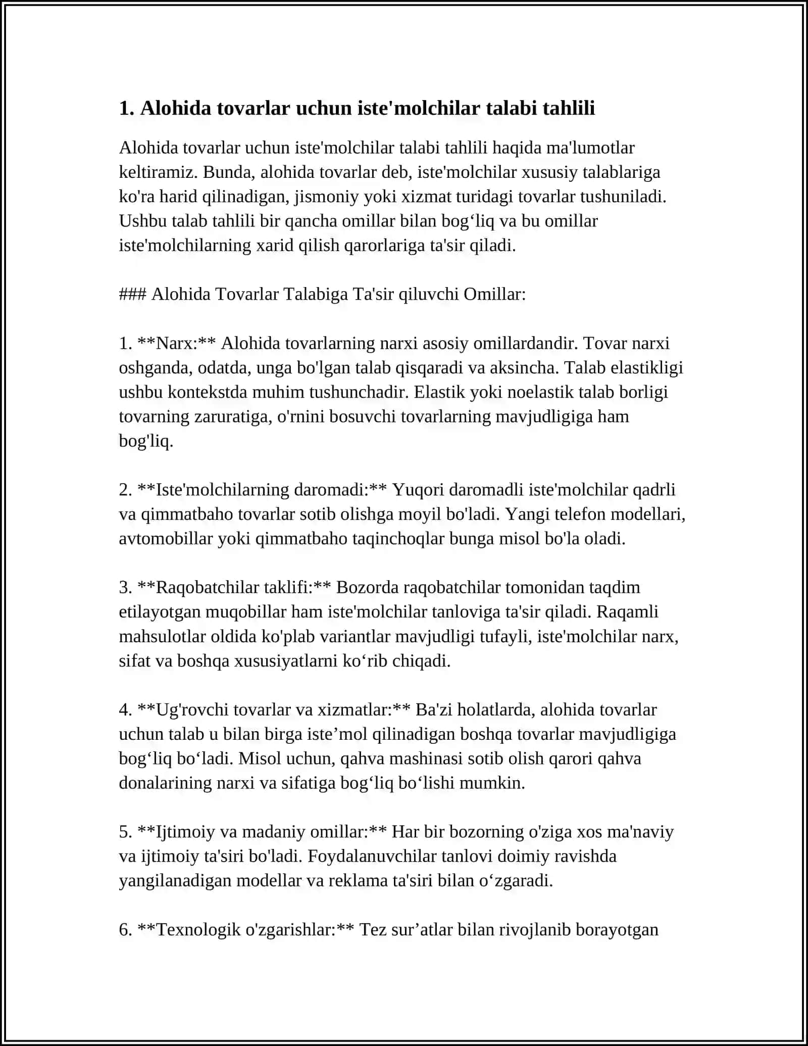 Alohida tovarlar uchun iste'molchilar talabi tahlili 3