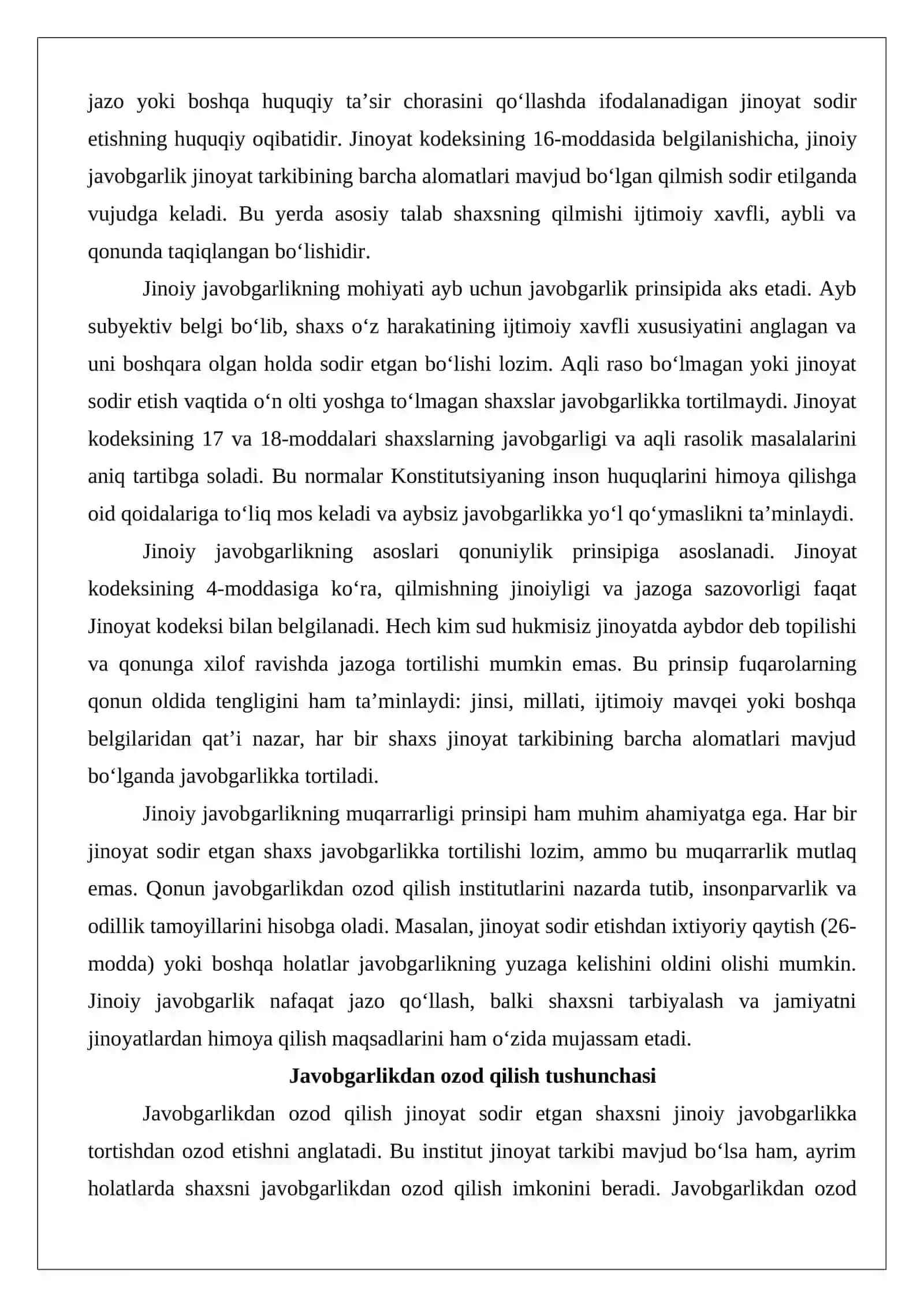 Javobgarlik va jazodan ozod qilish tushunchasi, turlari 3