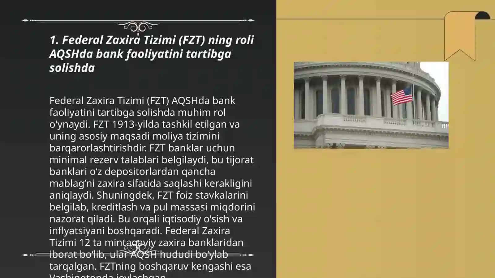 Federal Zaxira Tizimi (FZT) ning roli AQSHda bank faoliyatini tartibga solish 3