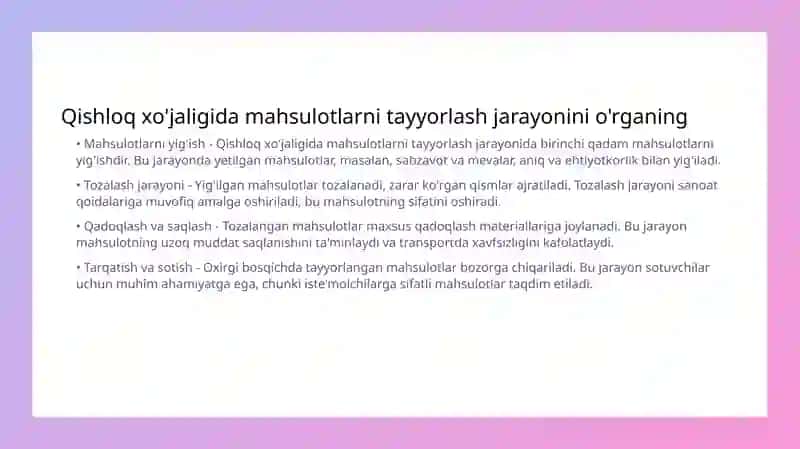 Qishloq xo'jaligida mahsulotlarni tayyorlash, qayta ishlash va sotish tizmini rivojlantirish yo’nalishlari 3