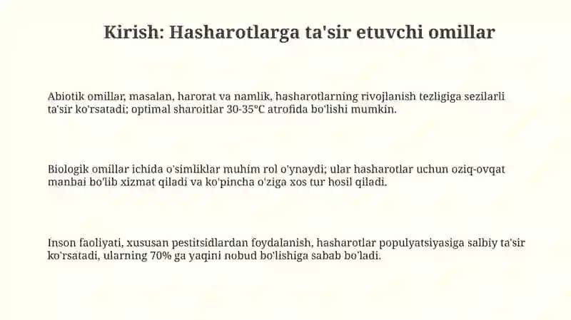 Hasharotlarga abiotik va biotik omillarning ta'siri 3