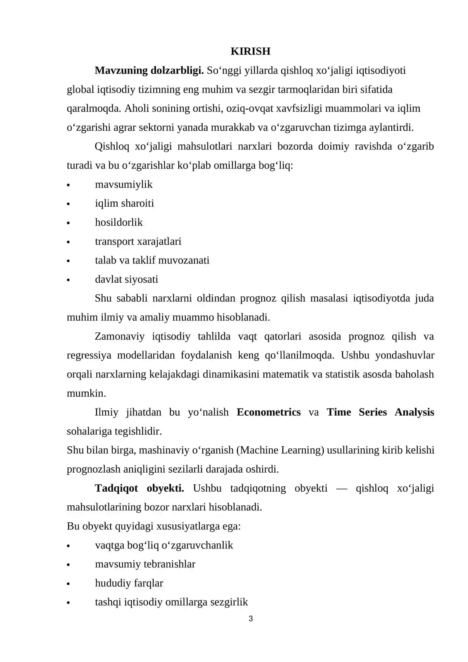 Qishloq xo‘jaligi mahsulotlari bozor narxlarining vaqt qatorlarini regression tahlil qilish dasturiy vositasi web ilovasi bilan 3