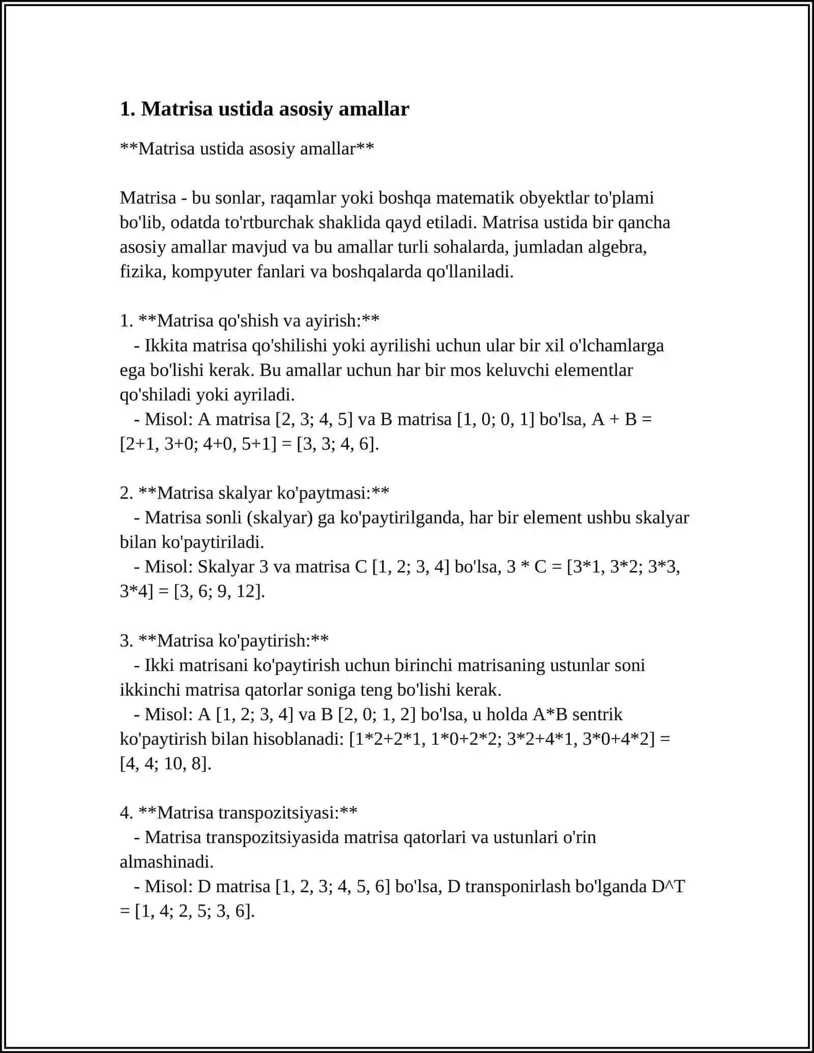 MATRITSA USTIDA AMALLAR 3