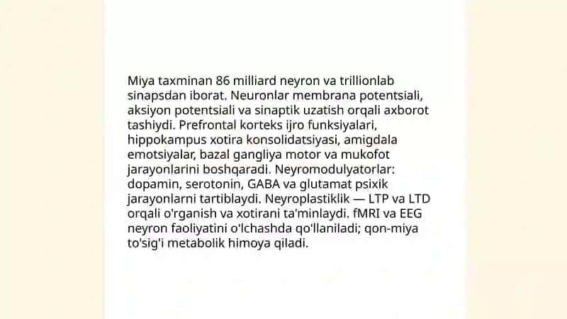 Miya tuzilishi va psixik jarayonlarning neyrobiologiyasi 3
