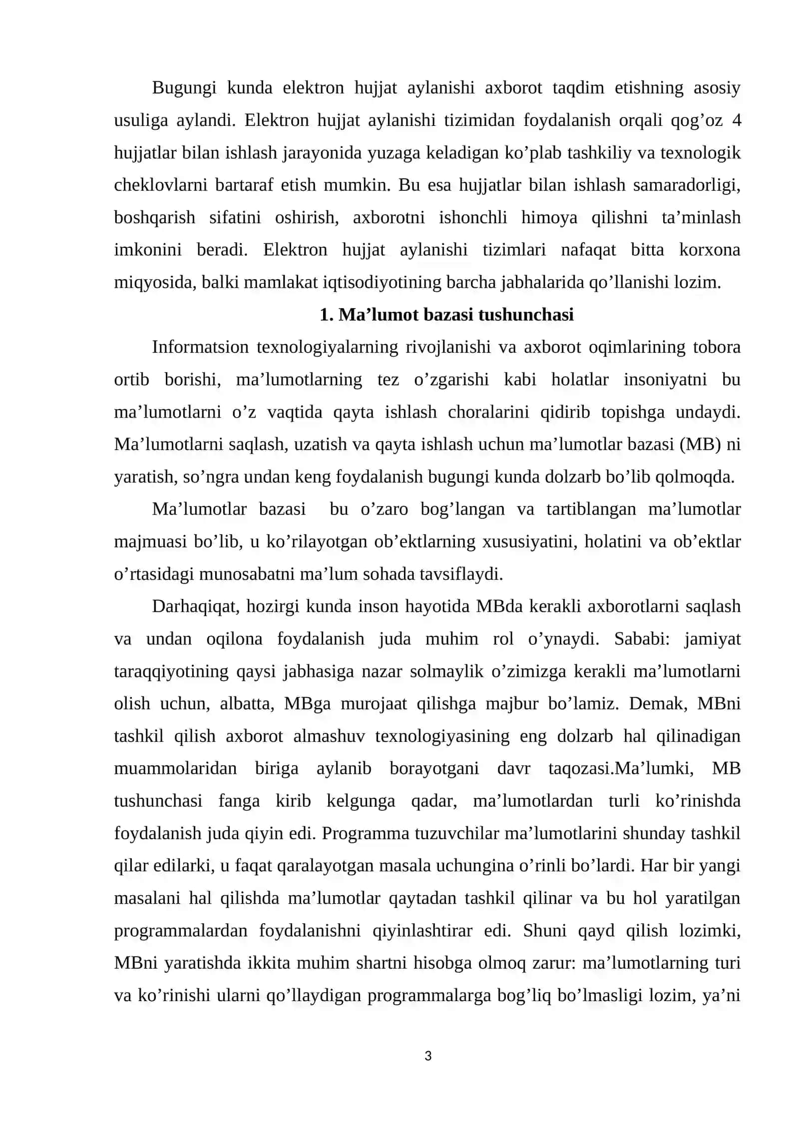 MA’LUMOTLAR BAZASI TEXNOLOGOYALARI FANIDAN KURS ISHI 3