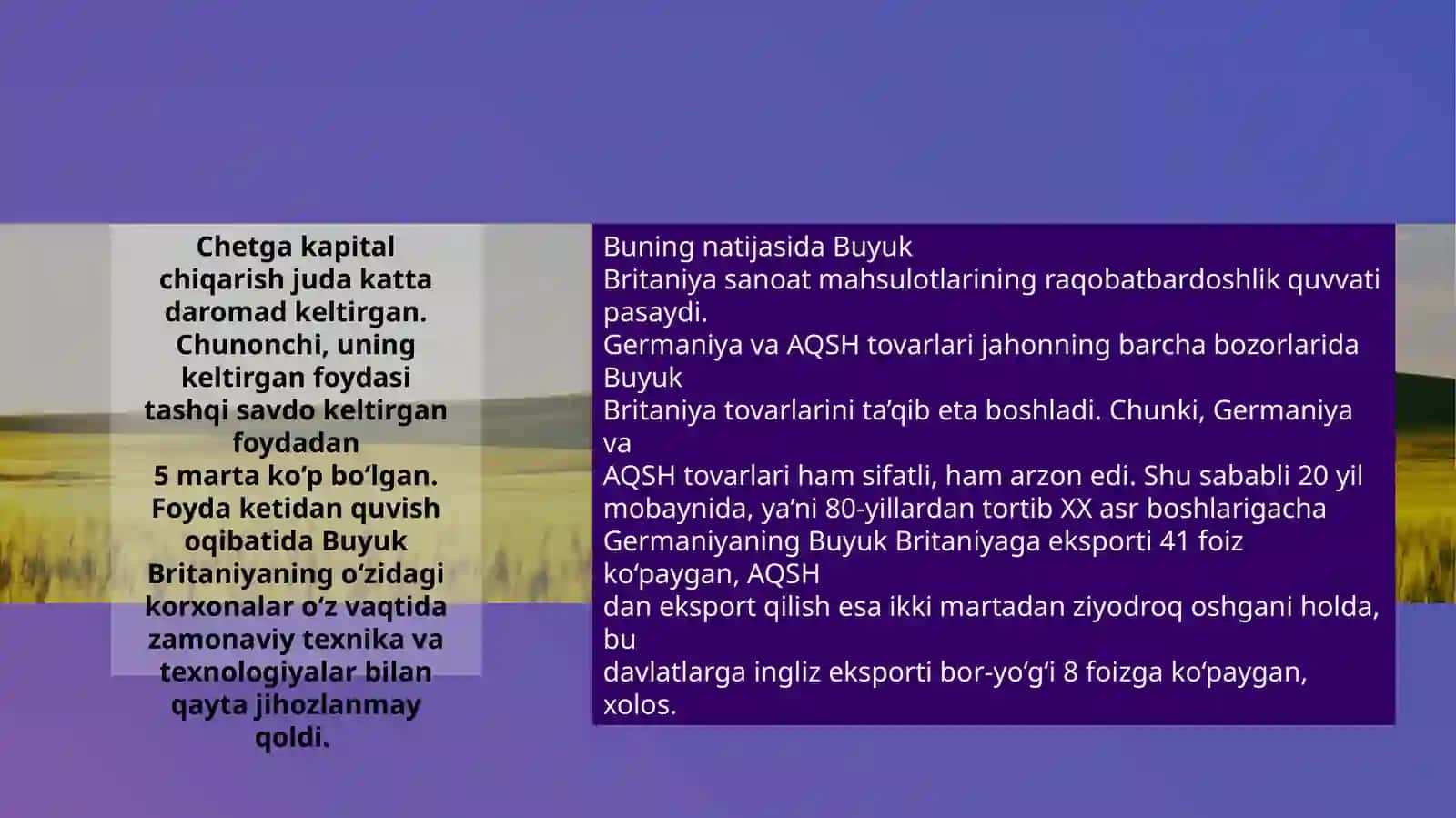 XIX asrning ikkinchi yarmi - XX asr boshlarida Angliya iqtisodiyotining oʻsishi. Angliya imperializmining mustamlaka siyosati 3