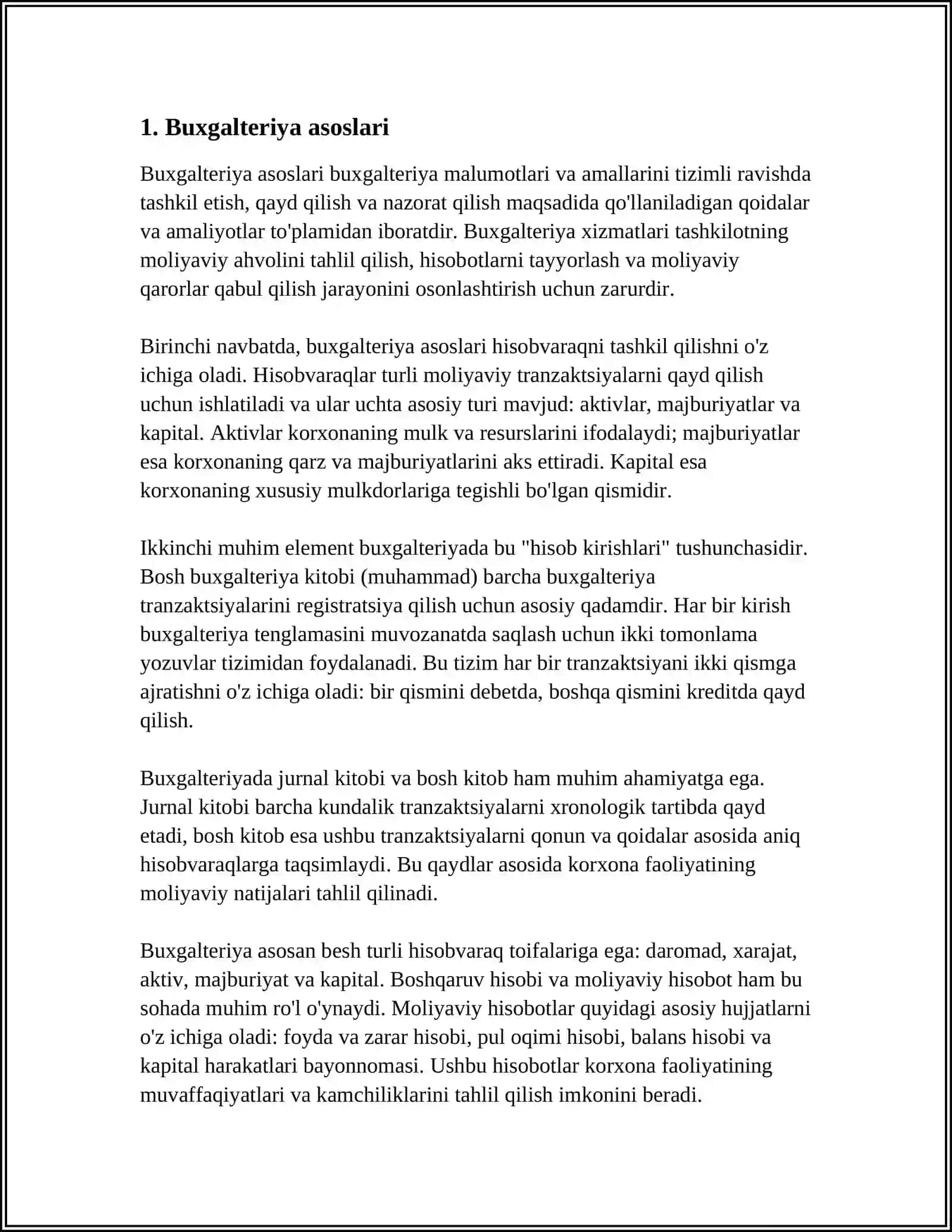MUSTAQIL ISH Mavzu: BUXGALTERIYA HISOBINI FANGA KIRISHI 3
