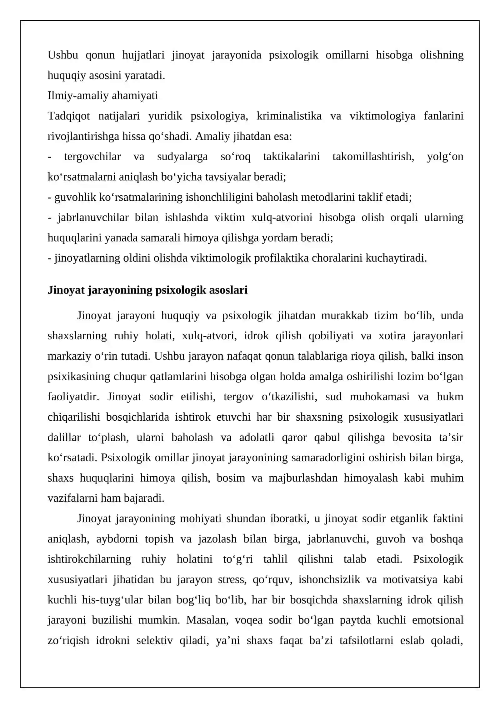 Jinoyat jarayoning psixologiyasi. So‘roq psixologiyasi 3