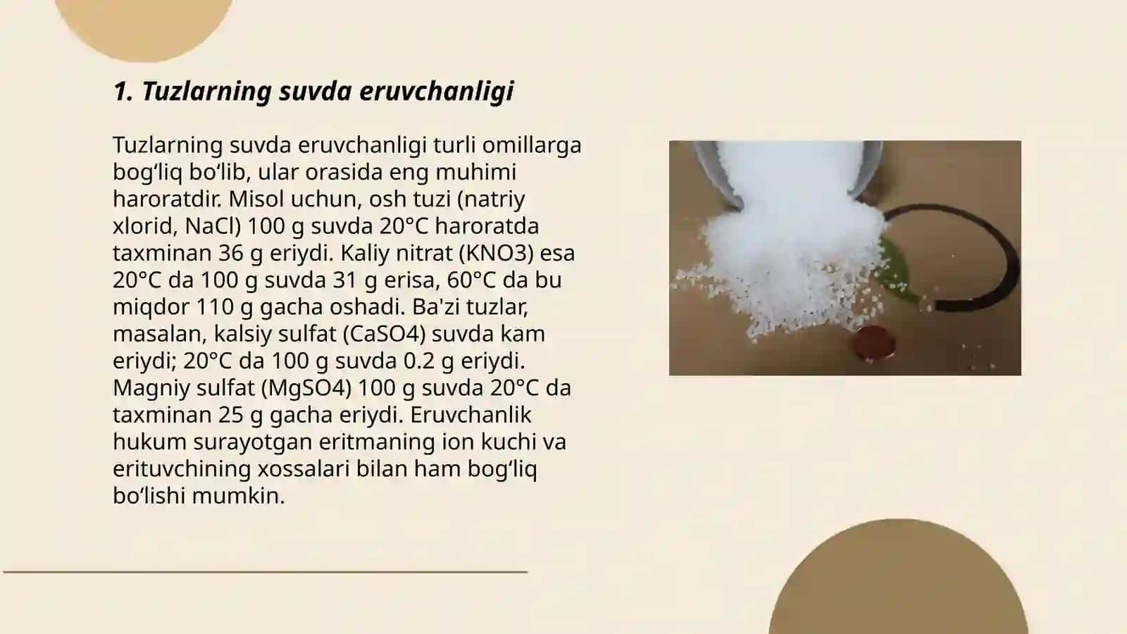 Tuzlarning suvda eruvchanligi 3