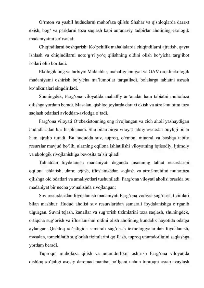 FARG'ONA VILOYATI AXOLISINING TABIATDAN FOYDALANISH MADANIYATI 3