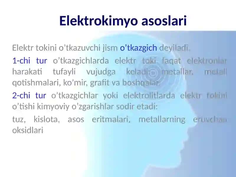 Elektrokimyo asoslar. Elektrolitlar eritmalarda elektro‘tkazuvchanlik 3