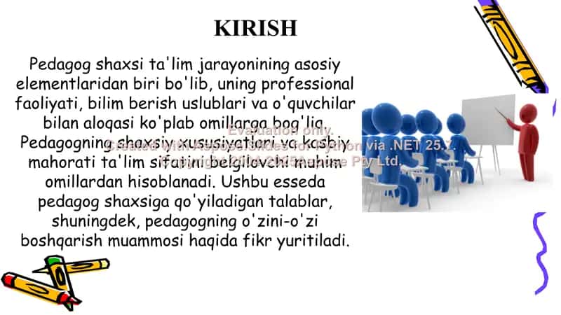 Pedagog shaxsi va unga qo‘yiladigan talablar. Pedagogning o‘zini-o‘zi boshqarish muammosi 3
