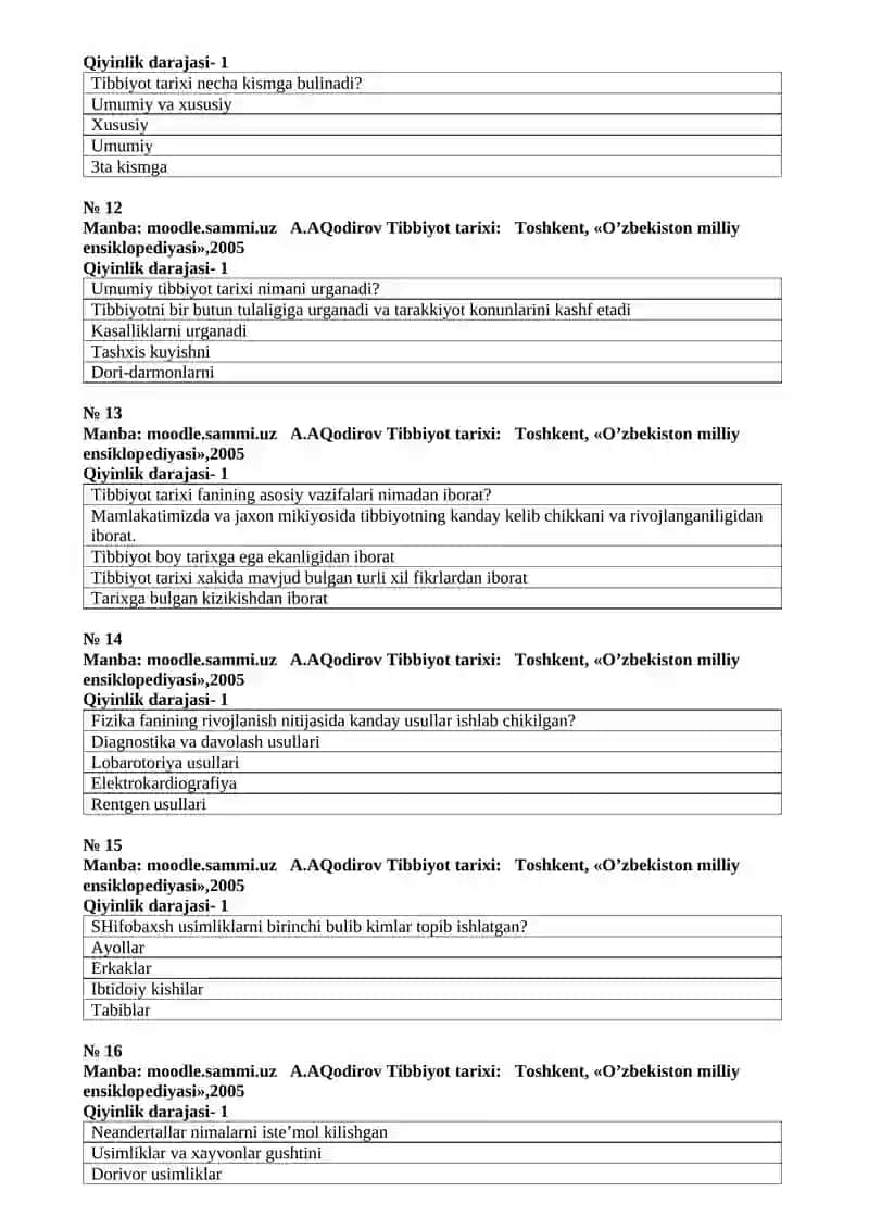 Tibbiyot tarixi predmetidan attestatsiya savollari 3