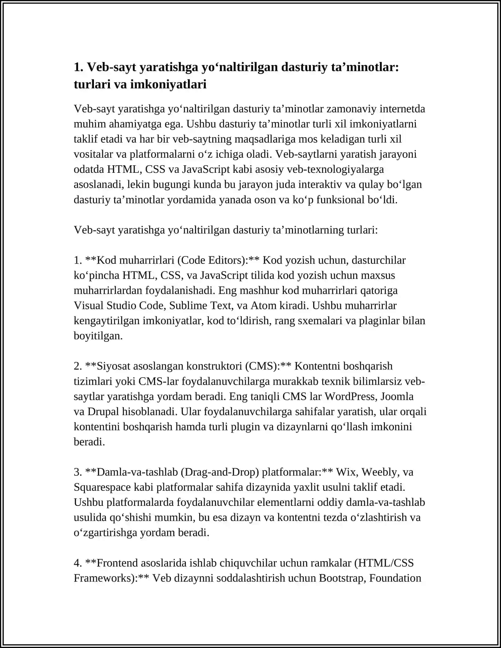 WEB SAYTLAR YARATISHGA YO‘NALTIRILGAN DASTURIY TA’MINOTLAR 3