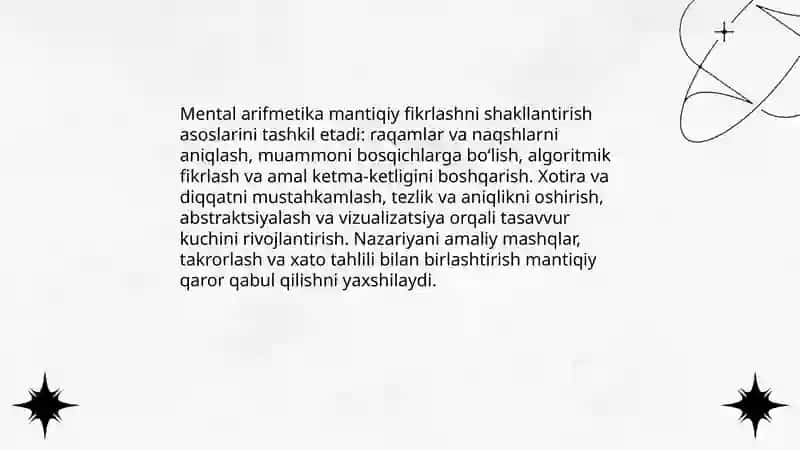 Mental arifmetikayordamida mantiqiy fikrlash vatasavvurlarni o‘stirish 3