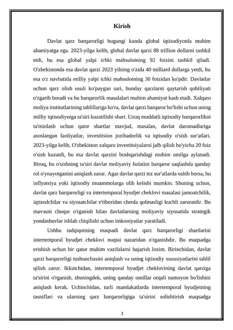 Davlat qarz barqarorlik shartlari intertemporal byudjet cheklovi 3