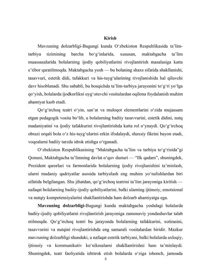 Maktabgacha katta yoshdagi bolalarning badiiy ijodiy qobiliyatlarini qoʻgʻirchoq teatri vositasida shakllantirish mazmuni 3