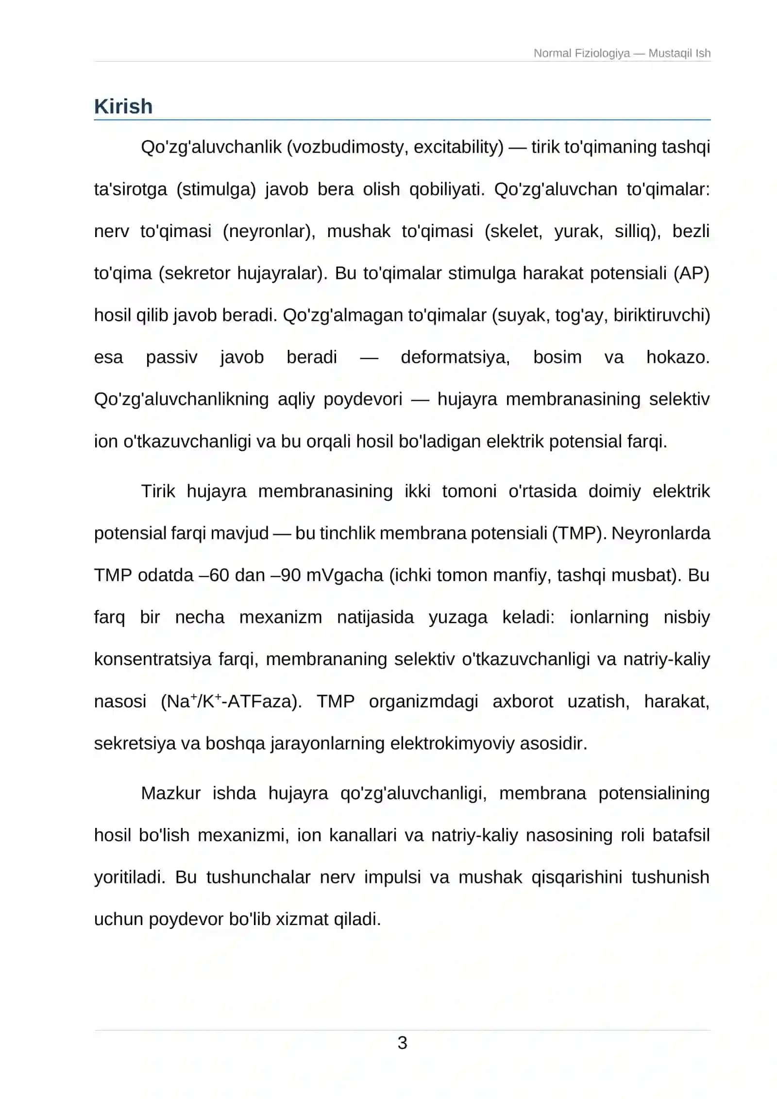Hujayra qo'zg'aluvchanligi va membrana potensiali 3