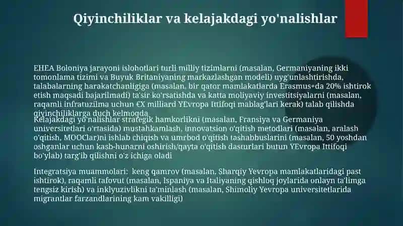 Yevropada oliy maktabni isloh qlish vata'lim sohasdagi integratsion jarayonlarni ozaro aloqadorligi 3