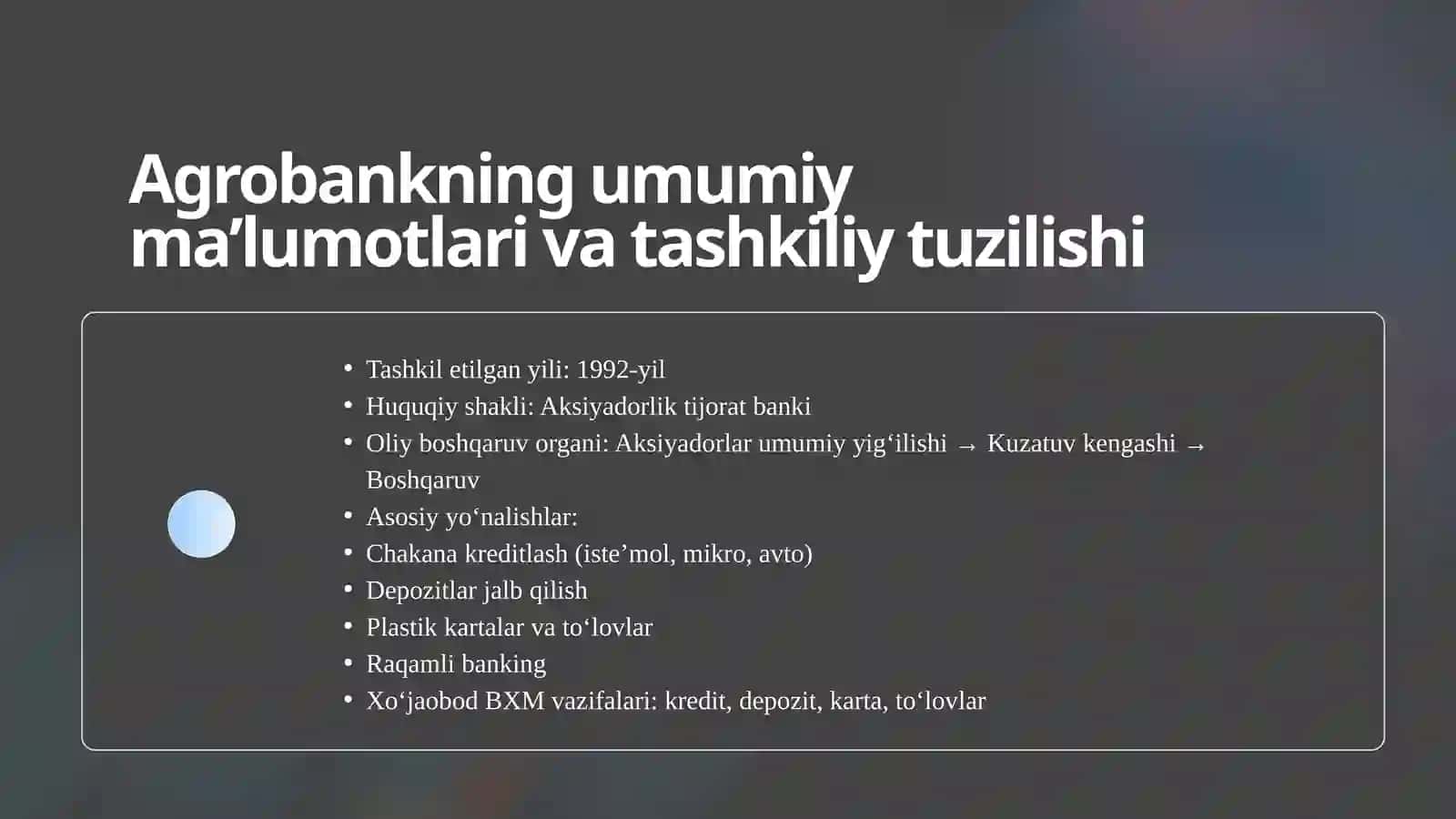 “AGROBANK” BANK AMALIYOT HISOBOTI SLAYTI 3